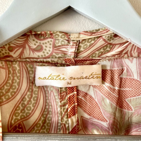 Natalie Martin 100% Silk Long Robe Size M Printed Tie Waist - quiet luxury chic - Picture 3 of 15